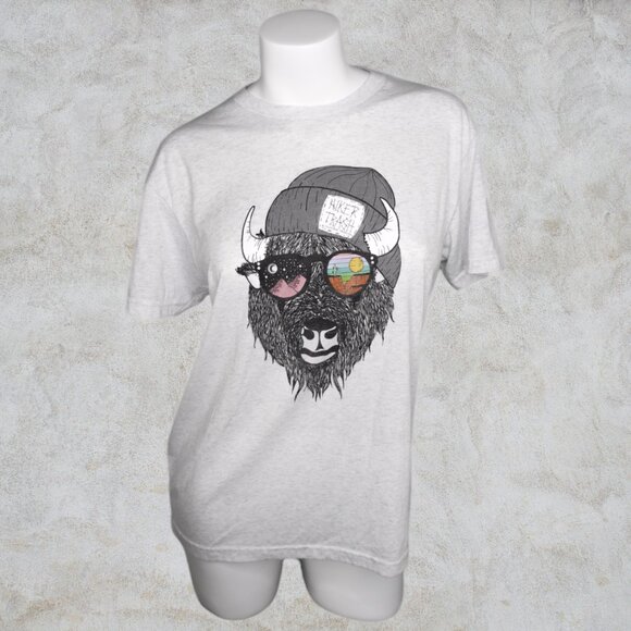 Natural Tribute Other - Hiker Trash by Natural Tribute Bison with Sunglasses and Beanie Unisex T-Shirt